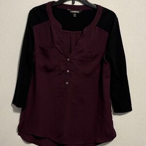 Express Women's Deep Purple and Black Blouse